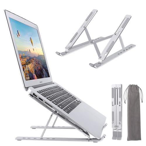 Image of Adjustable Aluminum Ergonomic Foldable Portable Tabletop Laptop /Desktop Riser Stand Holder Compatible for MacBook, HP, Dell, Lenovo & All Other Notebook
