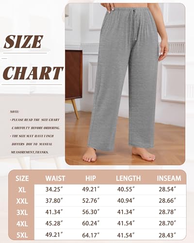 Locoowai Pacote com 3 calças de pijama femininas plus size, modal, perna larga, para ioga, com bolso