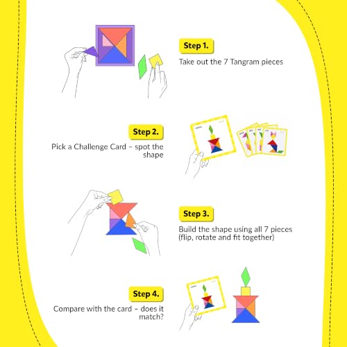 Image of Tangram Puzzle for Kids Age 3-8 | Smart Shapes Educational Learning Toy | Brain Development & Pattern Building Game | Montessori STEM Activity Kit with Flashcards | Gift for Boys & Girls