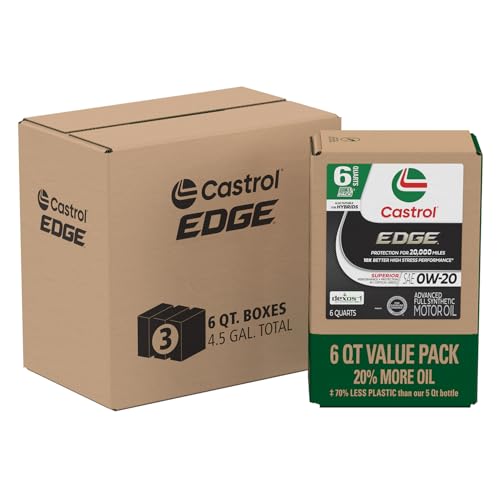 Castrol EDGE 0W-20 Advanced Full Synthetic Motor Oil, 6 Quart EcoPack, Pack of 3