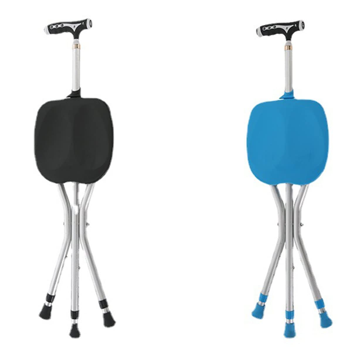 GX Asiento de bastón plegable, silla de muleta ajustable en altura con luz LED, asiento de bastón de aleación de aluminio antideslizante, para personas mayores, discapacitados al aire libre, de espera