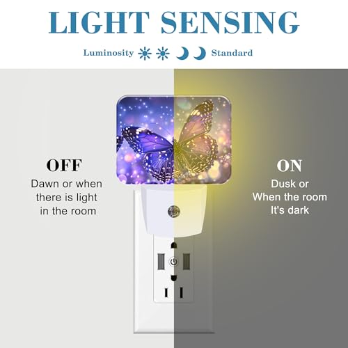 Image of Purple Glowing Magic Butterfly Night Light Butterfly Nightlight Plug into Wall with Dusk to Dawn Sensor for Kid Girls Boys Women Men Room, Hallway, Kitchen, Bathroom, Stairs Decor