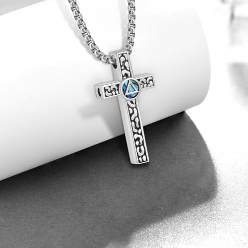 AA Sobriety Gifts 925 Sterling Silver Alcoholics Anonymous Gifts Mens Cross AA Pendant Necklace Stay Sober Recovery AA Jewelry Sobriety for Men Women3