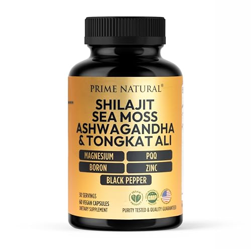 Shilajit 1000mg Irish Sea Moss 100mg Ashwagandha 100mg Tongkat Ali Boron Magnesium PQQ & More | 60 Capsules - 30 Days Supply| Fulvic Acid Veg Capsules| Vegan| Gluten Free | Non-GMO