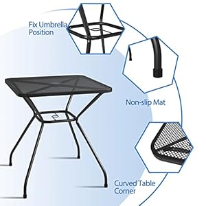 Outdoor Dining Table with Umbrella Hole, Patio Furniture Table, Garden Metal Coffee Side Bistro Table for Backyard Lawn Deck & Poolside, Black (Square) Outdoor Dining Table with Umbrella Hole Patio Furniture Table Garden Metal Coffee Side Bistro Table for Backyard Lawn Deck Poolside Black Square