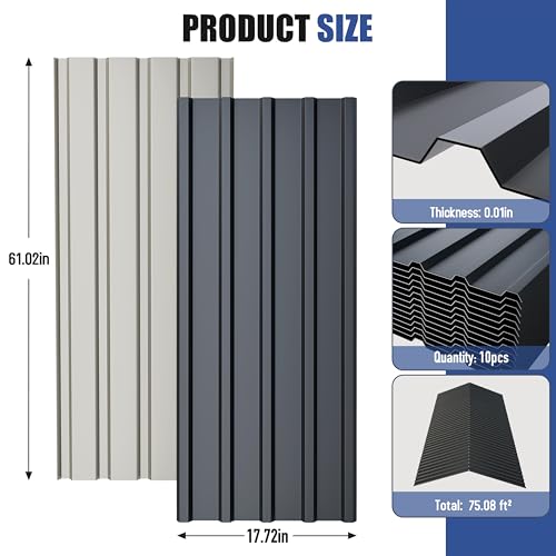Brakki Metal Roofing Panels 10pcs 75 ft², Corrugated Roof Panels, Grey by Brakki - Used condition - Image 2
