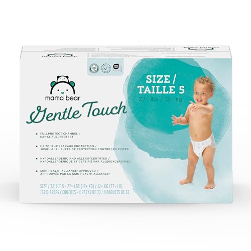 Image of Amazon Brand - Mama Bear Gentle Touch Diapers, Size 5, 132 Count (4 packs of 33)