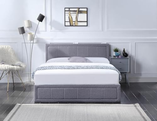 Home Treats Upholstered Bed With Mattress Included | Ottoman Bed Frame Set | Grey Fabric Bed Frame (King Size, Luxury Memory foam Mattress)