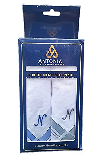Image of ANTONIA Men's Initial Alphabet Handkerchiefs | Premium Cotton Personalized Hankies with Letter Embroidery (A-Z) | Soft, Absorbent & Reusable | Formal, Wedding & Gift Use | Pack of 6