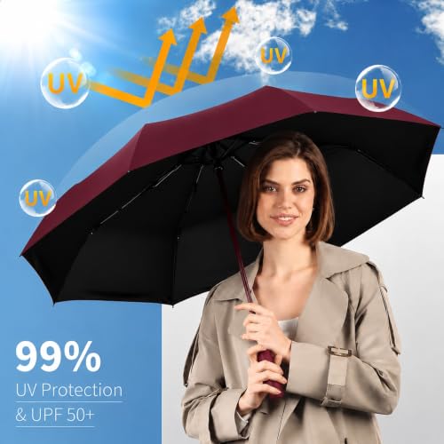 Image of Umbrella for Women | Umbrellas for Men | UV Coated 3 Fold Umbrella for Rain with Auto Open and Close Small Folding Travel-Foldable Windshield