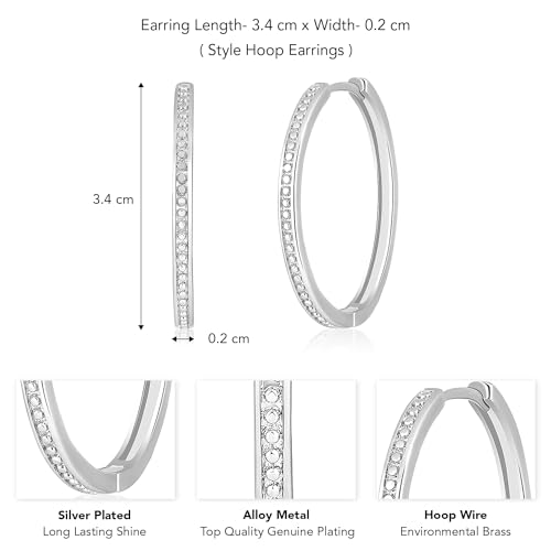Image of Peora Silver Plated Cubic Zirconia Studded Hoop Earrings Trending Fashion Jewellery For Women & Girls