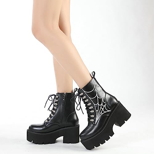 Image of Parisuit Womens Goth Patent Ankle Boots Platform Chunky Combat Boots