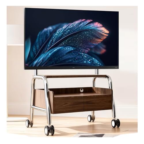 Avdnrya Carrito de TV móvil, soporte de TV con ruedas de bloqueo, construcción de acero inoxidable, estante de almacenamiento de 1 nivel, capacidad de peso de 110 libras