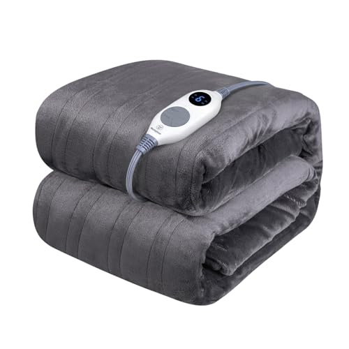 Westinghouse Electric Blanket Heated Throw Super Cozy Soft Flannel 50 x 60 Heated Throw with 6 Fast Heating Levels & 2-10 Auto-Off Machine Washable ETL&FCC Certification Home Office Use Grey