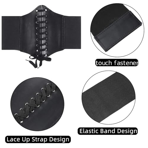 Geyoga 2 Pieces Halloween Corset Waist Belt Elastic Waistband Renaissance Tied Elastic Corset for Halloween Costume Cosplay3