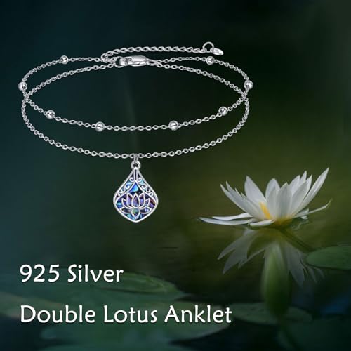 Image of POPLYKE 925 Sterling Silver Double Layered Chain Evil Eye Daisy Sunflower Butterfly Anklets for Women Holiday Beach Crystal Ankle Bracelet Dainty Evil Eye Jewelry