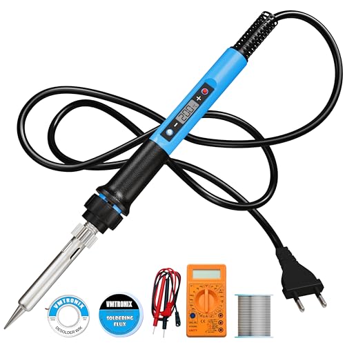 Image of Soldering Iron Kit, 80W LCD Digital Soldering Iron Set, Solder Wire, Stand, Rosin Paste Flux, Multimeter, Fast Heating, Desoldering Electronic Repair DIY Hobby