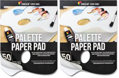 Image of Zenacolor - Paper Palette Pad - 50 Removable and Disposable Sheets for Painters - 80gsm, 24lb - Paint Mixing Palette for All Paints (Oil, Acrylic, Watercolor,...) (Pack of 2)