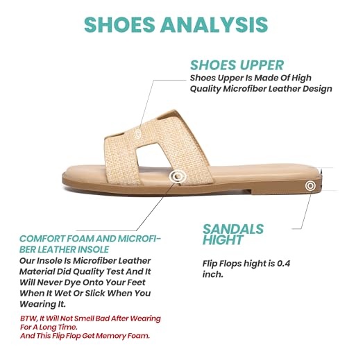 Image of NianEr Womens Microfiber Leather Memory Foam H Sandals Summer Shoes Slides | Flat, Comfortable, Slip On, Dressy, Dress, Beach, Vacation, Designer, Comfy, Casual, Bridal, Church, Boho, Office, Work