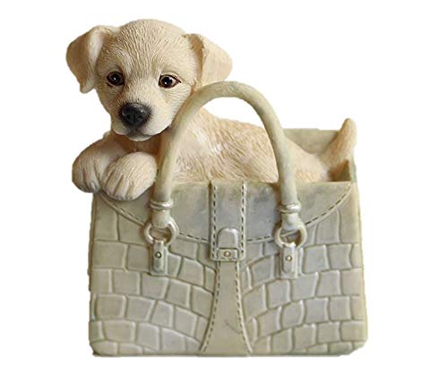 Festive Productions Gisela Graham Labrador Golden Retriever Puppy on Handbag Resin Decoration 10 Centimeter Cream