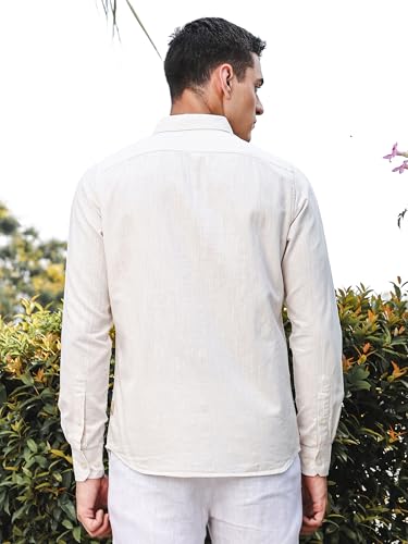 Image of Thomas Scott Men's | Solid | Premium Linen Blend | Spread Collar | Summer Wear | Long Sleeve | Shirts for Men