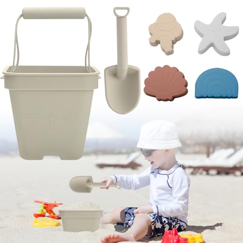 Sandspielzeug Silikon 6 Pcs Strandspielzeug Set Kinder mit Sandeimer...