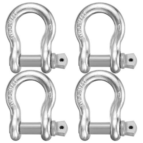 Pelopy 4 Pack 1 Inch Shackles D Ring Heavy Duty Bow Shackle with 1-1/8 Screw Pin 8.5 Tons / 18739 Lbs Working Load Limit for Towing Rigging Lifting Moving Winch Recovery (Silver)