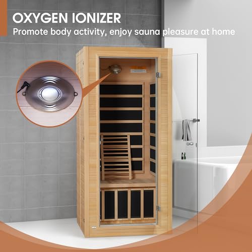 Far Infrared Sauna for Home, Near Zero EMF Wood Home Sauna Room with 1400W, 9 Chromo Therapy Lights, Oxygen Ionizer, Bluetooth, LCD Control Panel for Indoor Use, 1 Person - Image 6