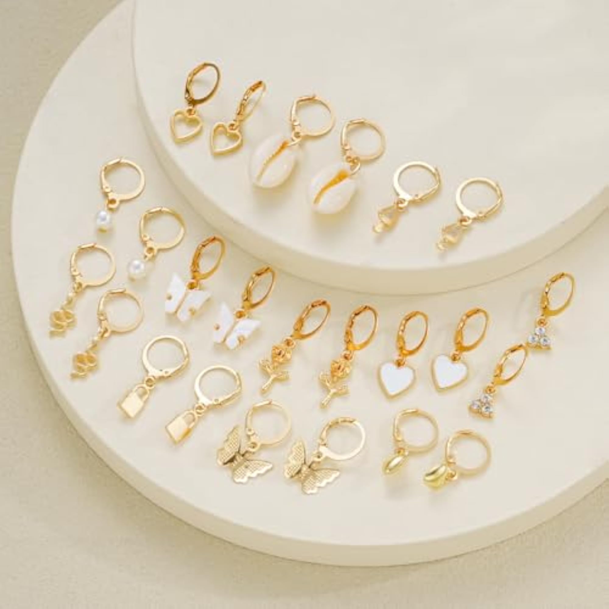 12 Pairs Stylish Plated Hoop Earrings Combo Set