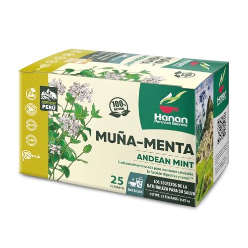 Hanan Peruvian Secrets Muna Herbal Tea | 100% Natural Andean Mint Leaves | 25 Tea Bags | Naturally Supports Healthy Digestion and Kidney Function