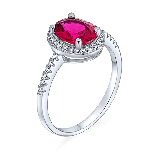 Anillo de compromiso ovalado Bling Jewelry de plata con granate rojo simulado 2