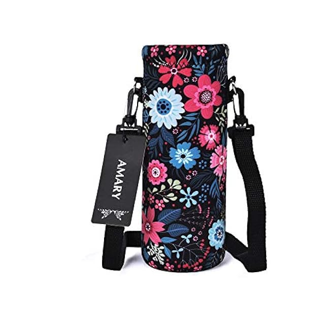 AMARY 750ML Neoprene Water Bottle Carrier Bag with Adjustable Shoulder Strap,Insulated Water Bottle Cover for Stainless Steel/Glass/Plastic Bottles 24OZ (Butterfly-3)