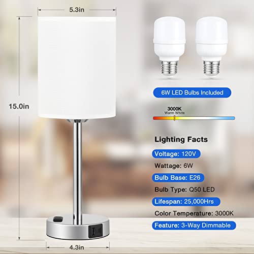 Touch Lamps For Bedrooms Set Of 2 White - 3 Way Dimmable Bedside Lamp With Usb C And A Ports And Outlets, Modern Nightstand Lamp With Linen Shade And Silver Base, Small Table Lamps For Kids Nursery #TOP4