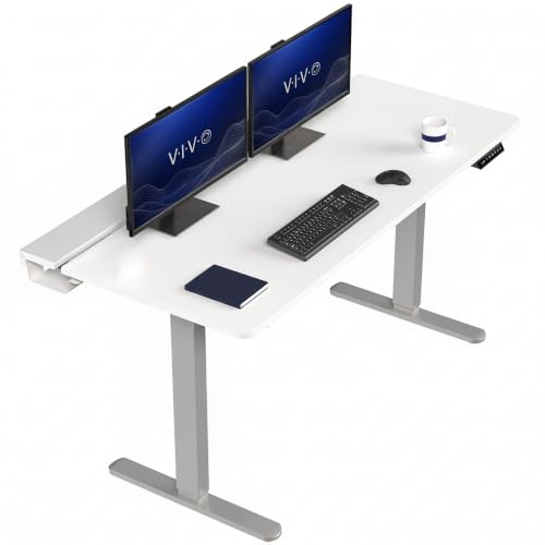 Image of VIVO White 60 x 30 in Standing Desk, DESK-KIT-1G6-P3W | Electric, Holds 220 lbs, Sit Stand, Height Adjustable, Cable Tray, Full-Size Mouse Pad, Office Furniture, Gray Frame