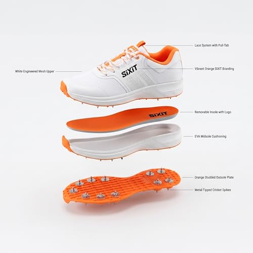 Image of AeroTech Cricket Spikes for Men, Ultra-Light Breathable Mesh, EVA Cushioning and High-Grip Spike Outsole