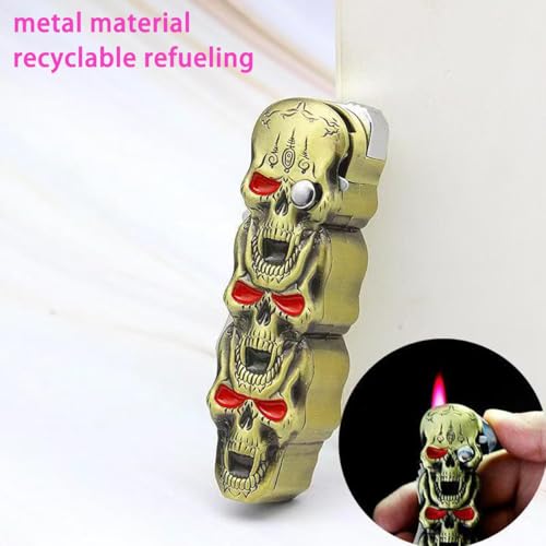 Encendedor triple calavera resistente al viento con abridor miniatura 2
