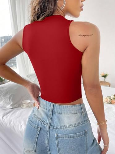 Image of LovelyWholesale Women Sexy Cut Out Crop Tank Tops Crew Neck Summer Sleeveless Top