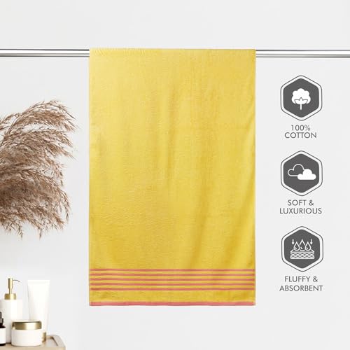 Image of Layers Basicx 100% Cotton 380 GSM Bath Towel - Minion Yellow - Pack of 1 for Men /Women Soft, Highly Absorbent Towels (70 x 150 cm)