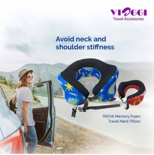 Image of VIAGGI Inova Printed U Shaped Pillow Memory Foam Travel Neck Pillow, Neck Pain Relief Comfortable Super Soft Cervical Pillow - Red