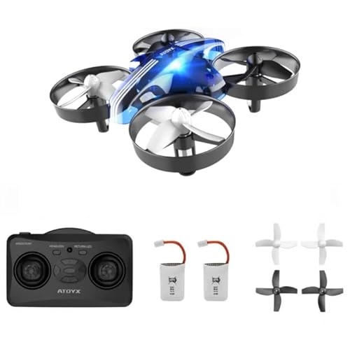 ATOYX Mini Drone for Kids & Beginners, Indoor Portable Hand Operated/RC Nano Helicopter Quadcopter with Auto Hovering, Headless Mode & Remote Control, Children's Day Gift for Boys and Girls -Blue.4-blade design delivers greater stability and increased thrust.