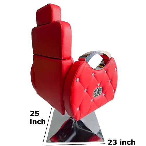 Image of Leather Beauty Parlor Cutting,Salon /Barber /Cutting /Makeup /Makeover Bride Bridegroom Chair, Cushioned Seat Back, with Hydraulic & Push Back System Chair (Steel Handle Red)