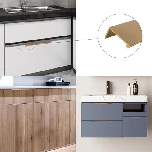 Image of Rergy 10 Pack 10 inch Cabinet Pulls Champagne Bronze Finger Pulls for Cabinets | Aluminum Alloy Champagne Gold Edge Pulls Modern Cabinet Handles for Kitchen, Cupboard, Drawers, Dressers, Screws Included
