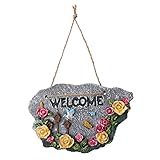 DECHOUS 1個 ガーデンウェルカムサイン ガーデンウェルカムボード 庭の装飾 壁掛けサイン ハンギングウェルカムドアサイン 庭のドアサイン 花飾り 庭の飾り ウェルカムサインペンダント 麻縄
