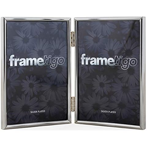 Frametigo Silver Plated Thin Edge Double Photo Frame - Fits Photo Size 4"x6" (10x15cm) Cover
