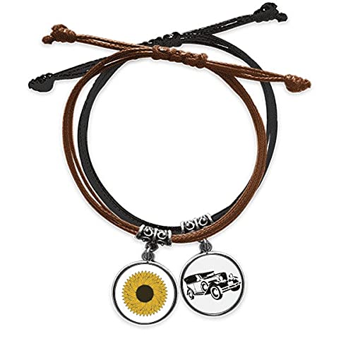 Bracelet corde tournesol jaune le cadeau parfait en cuir et chaîne fait main
