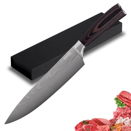Image of DIVOX Damascus Chef Knife, Ultra Sharp Kitchen Knife, 8 inch Professional Chef's Knife, German High Carbon Stainless Steel Meat Vegetable Cutting Knives with Ergonomic Handle