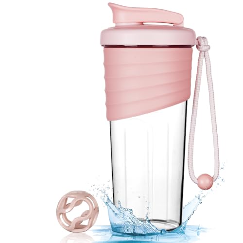 ACWOO Protein Shaker 700ml, Proteína Shaker a Prueba de Fugas con Bola Mezcladora, Botella Mezcladora de Batidos de Proteínas, Taza para Batidos de Proteínas para Fitness (Rosa)