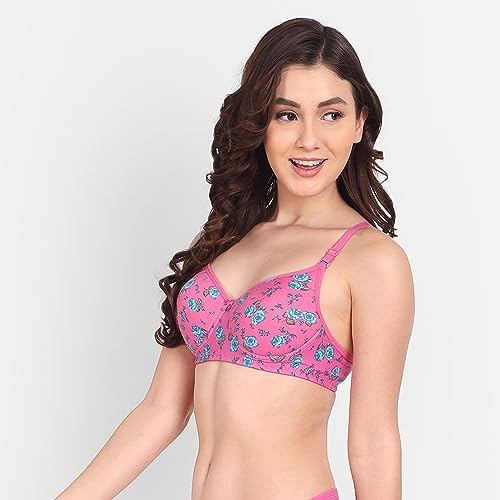 Image of Women Flower Printed Padded Bra - Made of Pure Cotton Full Coverage Non Wired Soft Cup for T-Shirt Saree Dress for Everyday