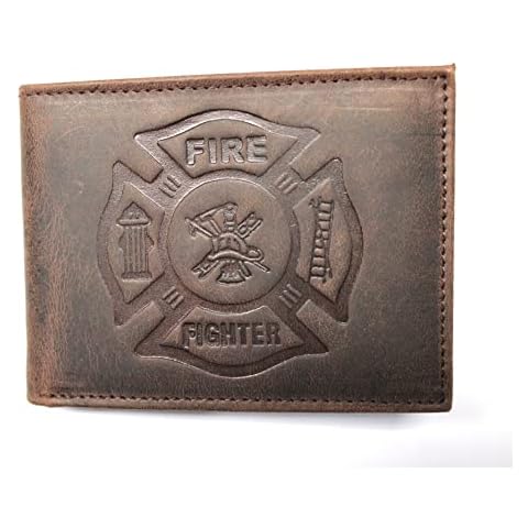 Fire Fighter Front Pocket Slim Fold Wallet Embossed Leather Cover
