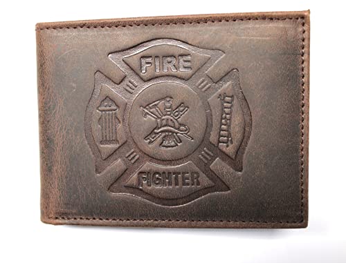 Fire Fighter Front Pocket Slim Fold Wallet Embossed Leather